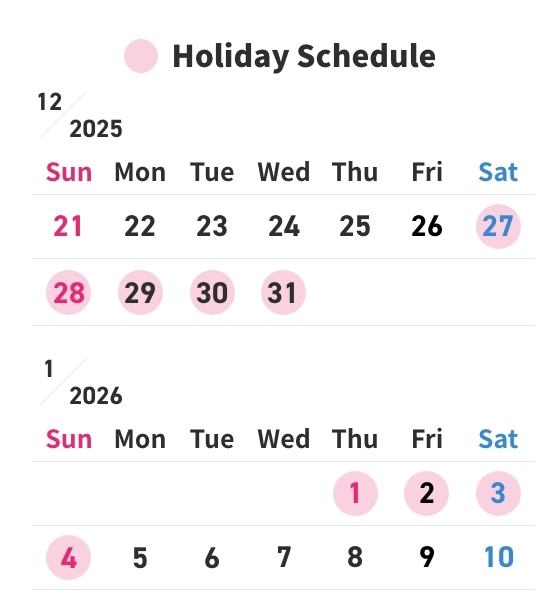 Japanese winter holiday schedule                                                                                                                                                                        