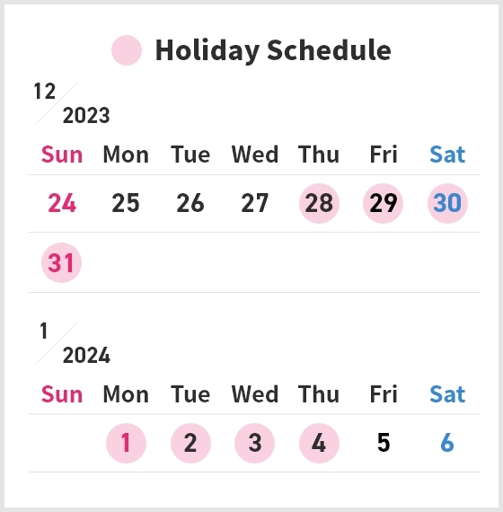 Japanese winter holiday schedule                                                                                                                                                                        